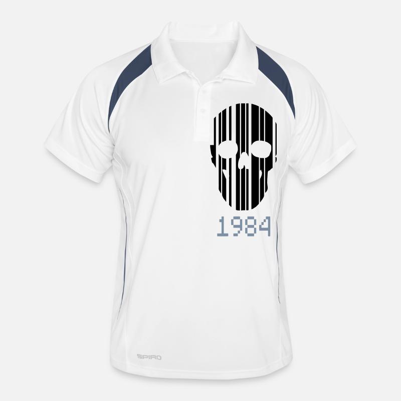 barcode Schädel 1984 - Männer Polo atmungsaktiv - Weiß/Navy