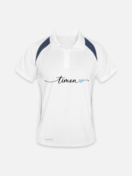 Timon Name Kalligrafie Schrift - Männer Polo atmungsaktiv - Weiß/Navy - Vorne