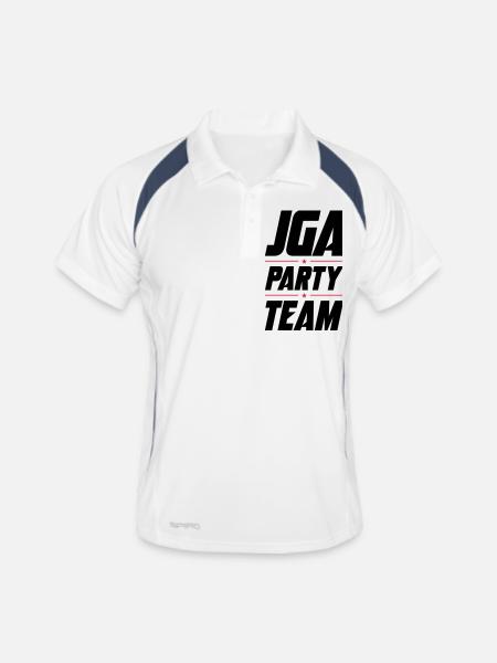 JGA Party Team Junggesellenabschied - Männer Polo atmungsaktiv - Weiß/Navy - Vorne