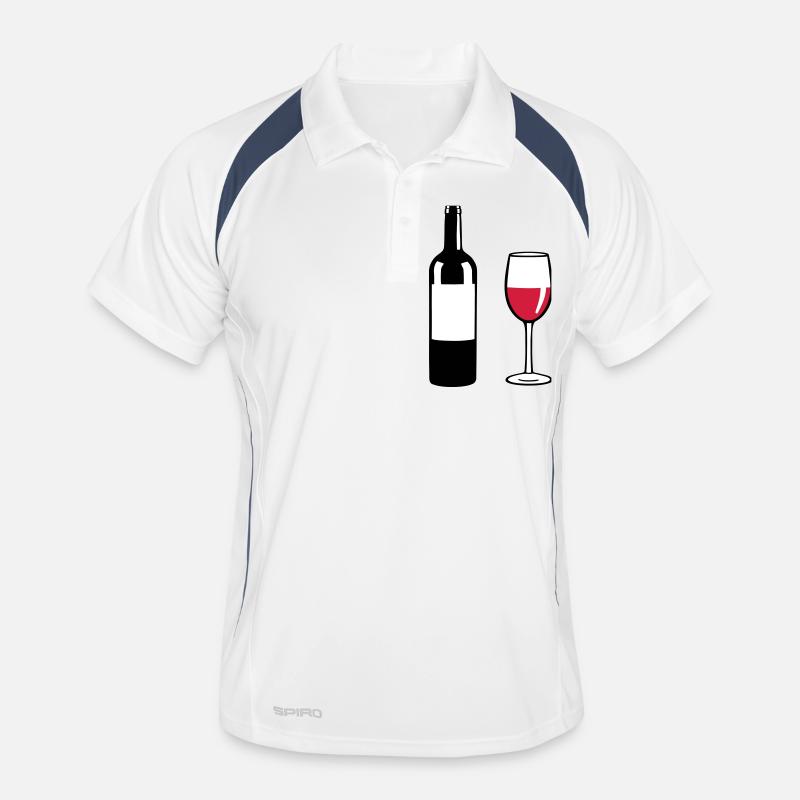 Weinflasche und Weinglas - Männer Polo atmungsaktiv - Weiß/Navy