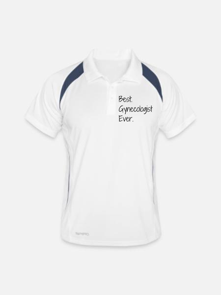 Arzt / Medizin / Gynäkologe / Gynäkologie - Männer Polo atmungsaktiv - Weiß/Navy - Vorne