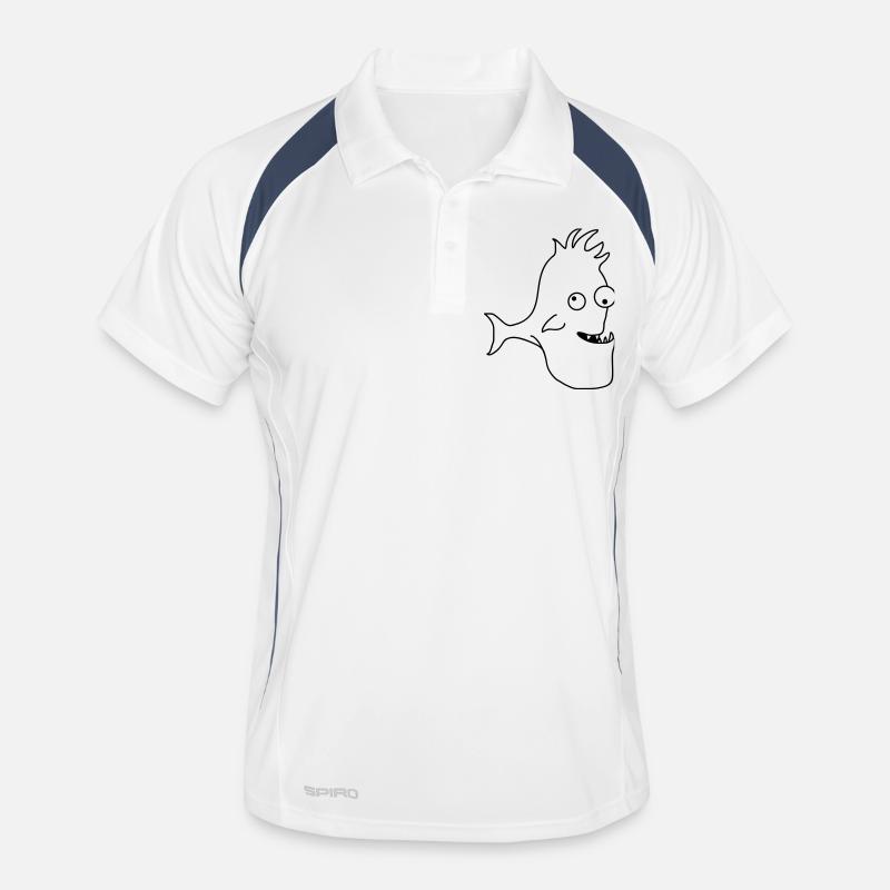 Stupid Crazy Comic Fish - Männer Polo atmungsaktiv - Weiß/Navy