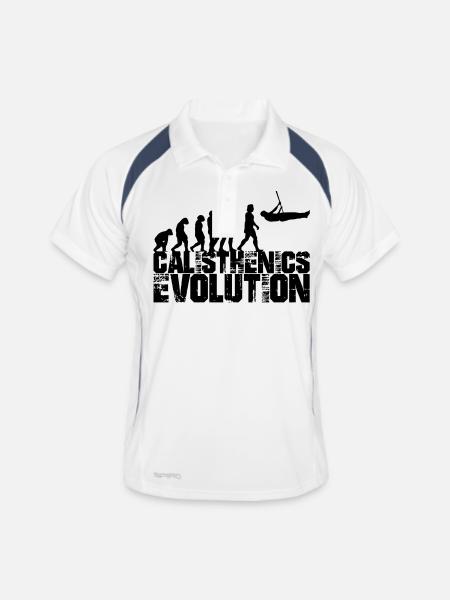 calisthenics evolution - Männer Polo atmungsaktiv - Weiß/Navy - Vorne