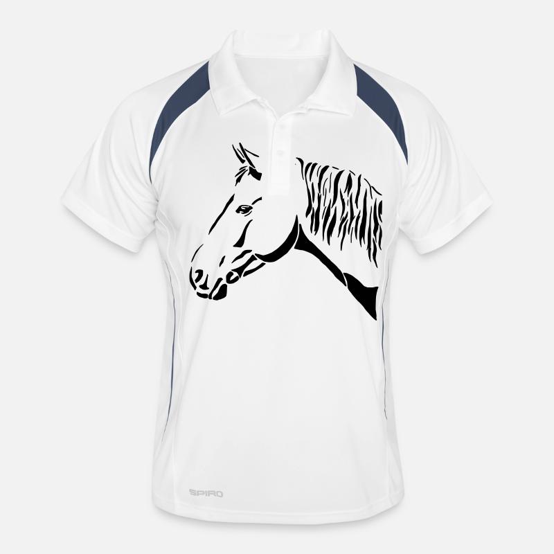Pferdekopf - Männer Polo atmungsaktiv - Weiß/Navy