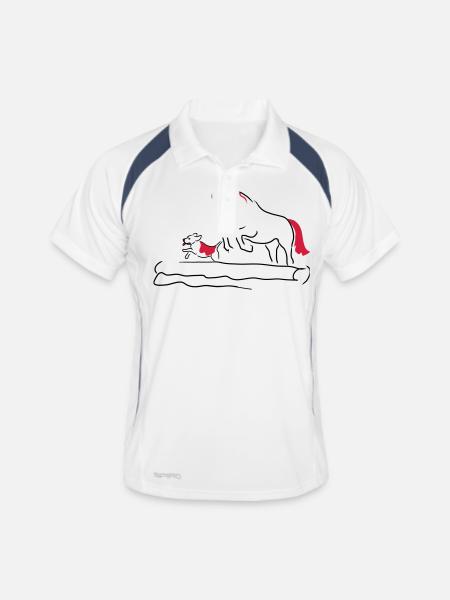 Springpferd mit Hund - Männer Polo atmungsaktiv - Weiß/Navy