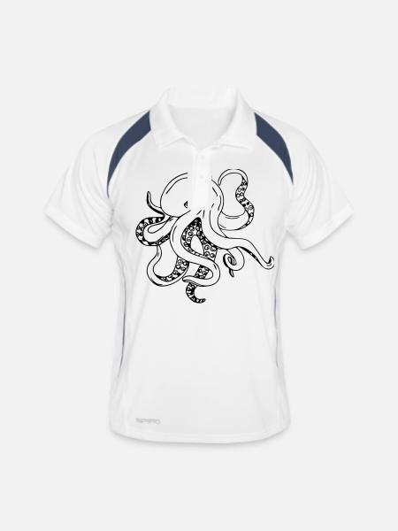 octopus_big - Männer Polo atmungsaktiv - Weiß/Navy - Vorne