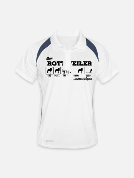 Mein Rottweiler - zuhause klappts - Männer Polo atmungsaktiv - Weiß/Navy - Vorne