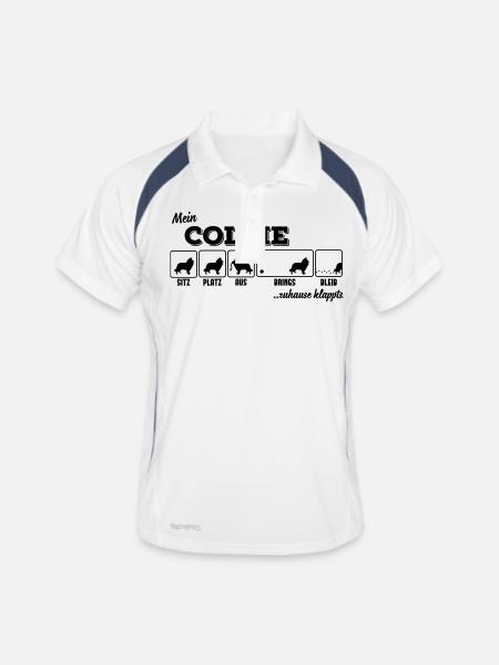 Mein Collie - zuhause klappts - Männer Polo atmungsaktiv - Weiß/Navy - Vorne