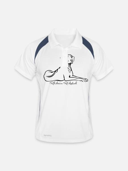 Rhodesian Ridgeback liegend mit Ridge - Männer Polo atmungsaktiv - Weiß/Navy - Vorne