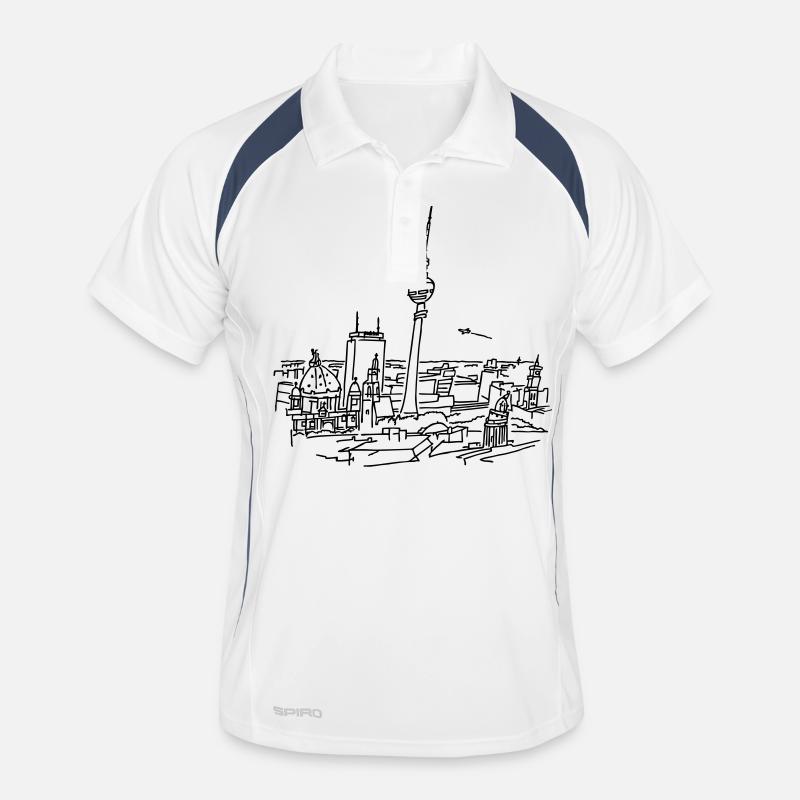 Berlin Panorama - Männer Polo atmungsaktiv - Weiß/Navy