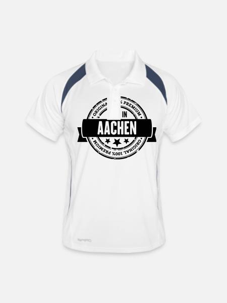 Made in Aachen - Männer Polo atmungsaktiv - Weiß/Navy - Vorne