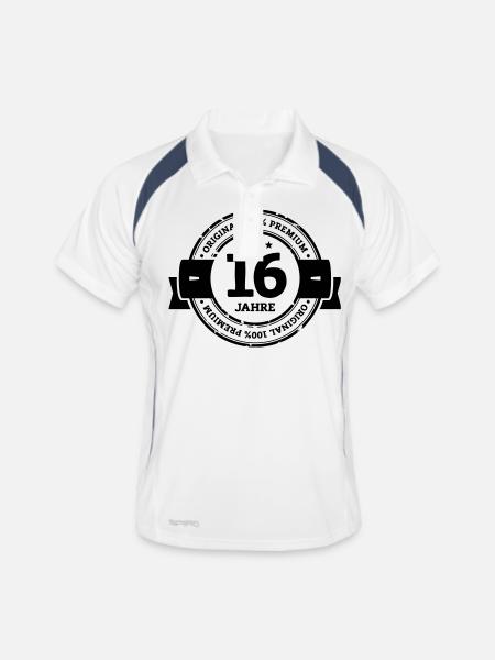 Original 16 Jahre - Männer Polo atmungsaktiv - Weiß/Navy - Vorne