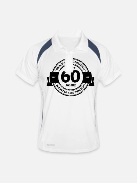 Original 60 Jahre - Männer Polo atmungsaktiv - Weiß/Navy - Vorne