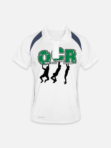 OCR - Hindernislauf Laufen Laufsport Obstacle Run - Männer Polo atmungsaktiv - Weiß/Navy - Vorne