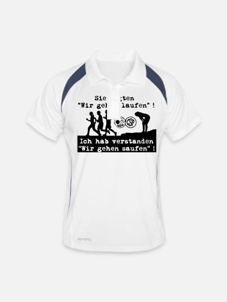 Sie sagten Wir gehen laufen ... - Männer Polo atmungsaktiv - Weiß/Navy - Vorne