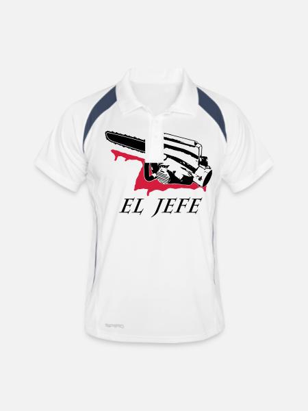 el jefe - Männer Polo atmungsaktiv - Weiß/Navy - Vorne