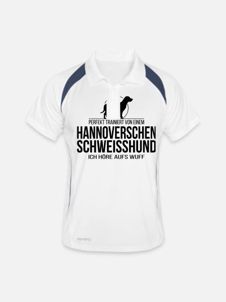 Hannoverscher Schweisshund wuff - Männer Polo atmungsaktiv - Weiß/Navy - Vorne