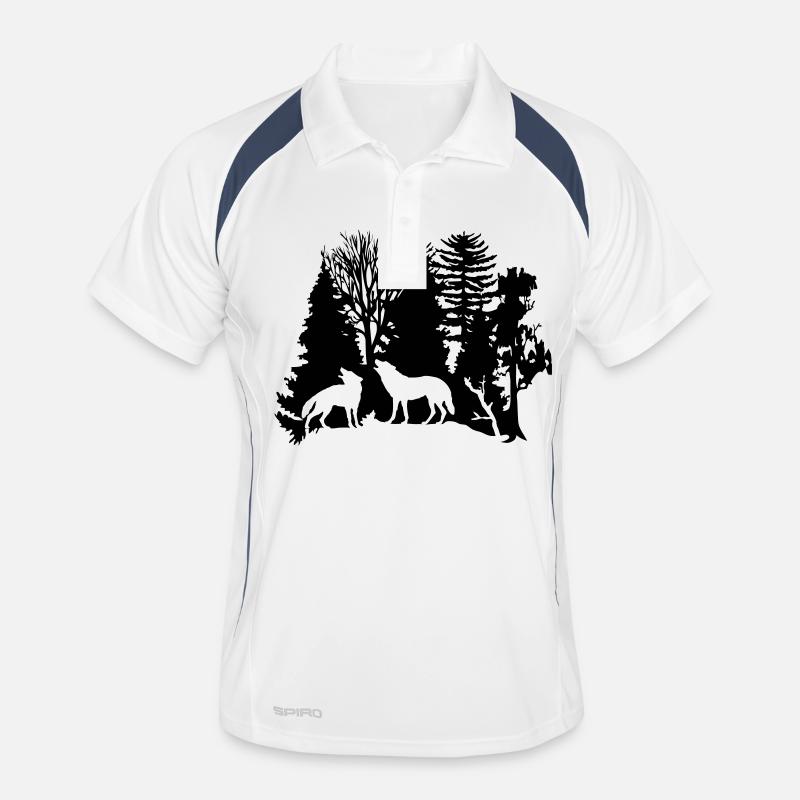 wolf pack wolves howling wild animal moon forest Men's Polo breathable