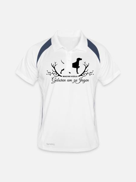 Magyar Vizsla "Geboren um zu Jagen" - Männer Polo atmungsaktiv - Weiß/Navy - Vorne