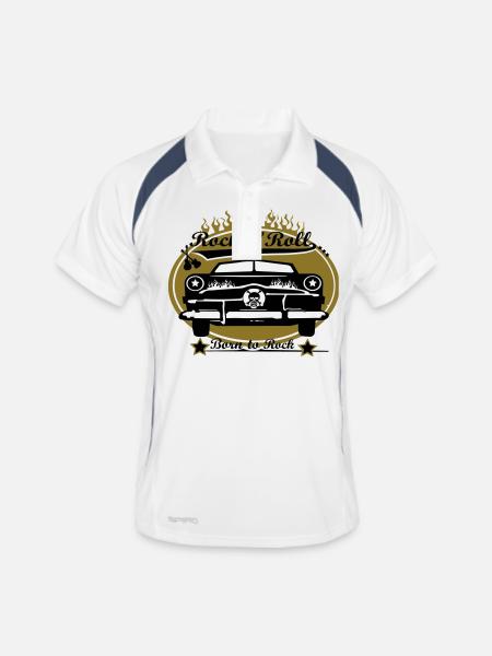 Born to Rock - Männer Polo atmungsaktiv - Weiß/Navy - Vorne