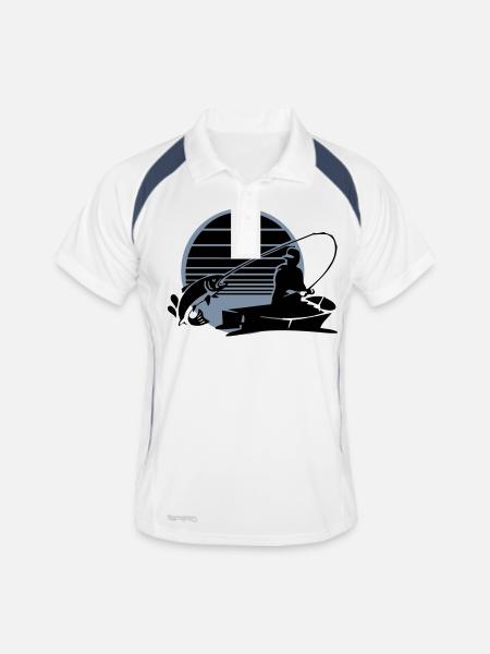 Angeln - Männer Polo atmungsaktiv - Weiß/Navy - Vorne