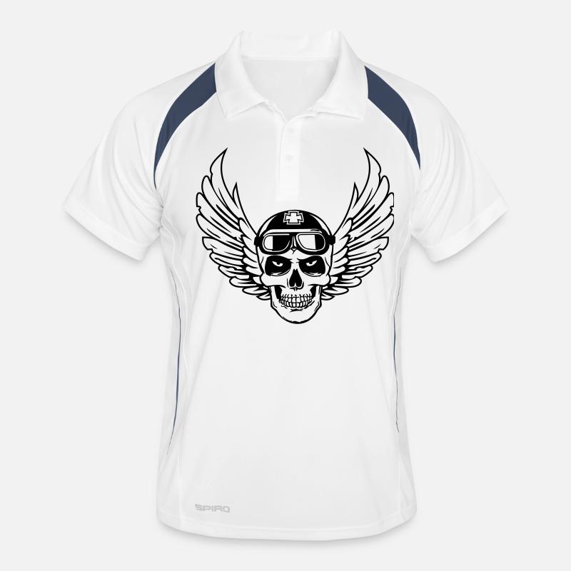 biker skull wings Polo respirant Homme