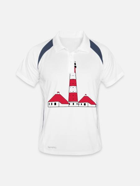 Westerhever Leuchtturm - Männer Polo atmungsaktiv - Weiß/Navy - Vorne