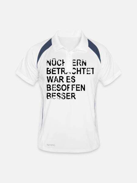 Nuechtern - Männer Polo atmungsaktiv - Weiß/Navy - Vorne