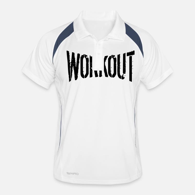 workout gym spray beast mode cool design tekst log - Polo til herrer åndbar - hvid/marineblå