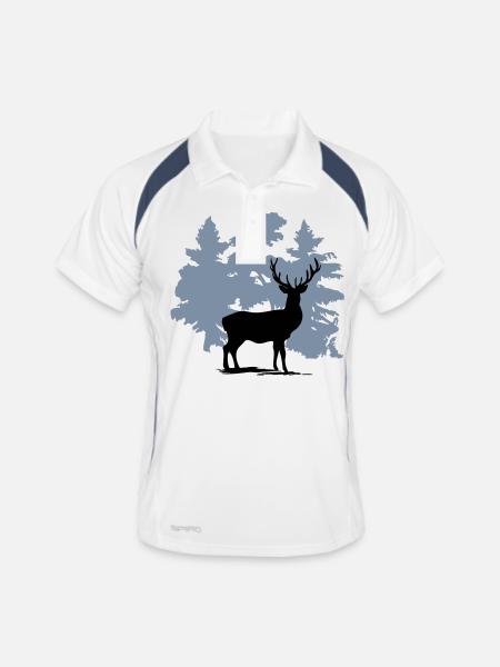 Hirsch - Deer - Männer Polo atmungsaktiv - Weiß/Navy - Vorne