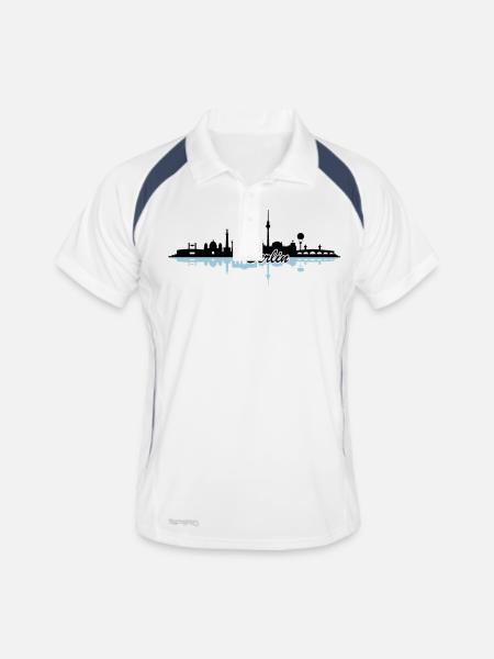 Skyline - Berlin - Männer Polo atmungsaktiv - Weiß/Navy - Vorne
