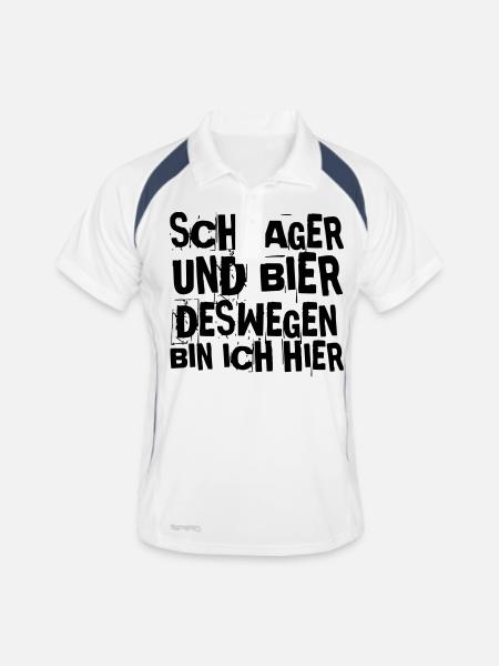 SCHLAGER UND BIER DESWEGEN BIN ICH HIER - Männer Polo atmungsaktiv - Weiß/Navy - Vorne
