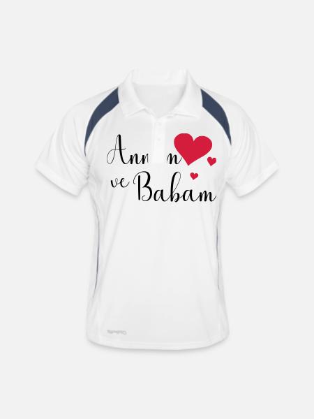 Annem ve Babam - Männer Polo atmungsaktiv - Weiß/Navy - Vorne