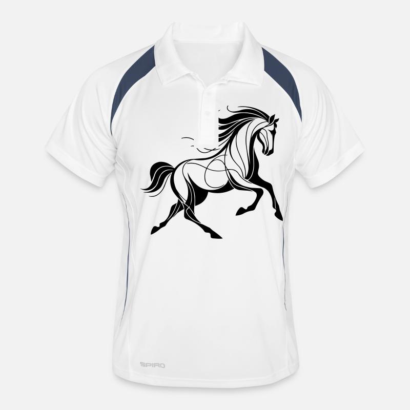 Pferd - Männer Polo atmungsaktiv - Weiß/Navy