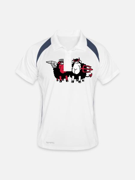 2 Mouton Ange Diable Satan Enfer Mal Paradis Bien - Polo respirant Homme - blanc/marine - Devant