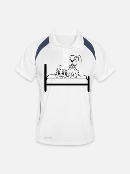 Lit pour chien Chat Deux amis Équipe Chaton 2 Équipage - Polo respirant Homme - blanc/marine - Devant