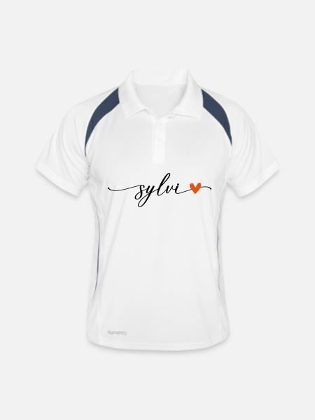 Police de calligraphie Sylvi Name - Polo respirant Homme - blanc/marine - Devant