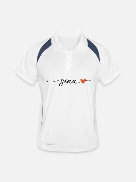 Sina nom calligraphie police - Polo respirant Homme - blanc/marine - Devant