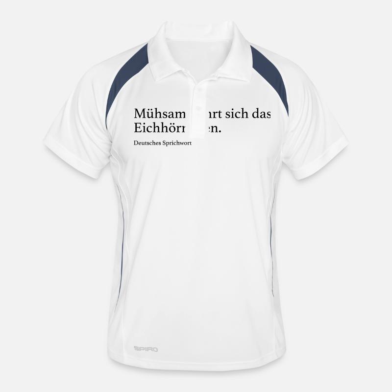 Mühsam nährt sich das Eichhörnchen. Männer Polo atmungsaktiv