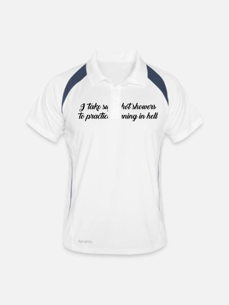 heiße Duschen Text - Männer Polo atmungsaktiv - Weiß/Navy - Vorne
