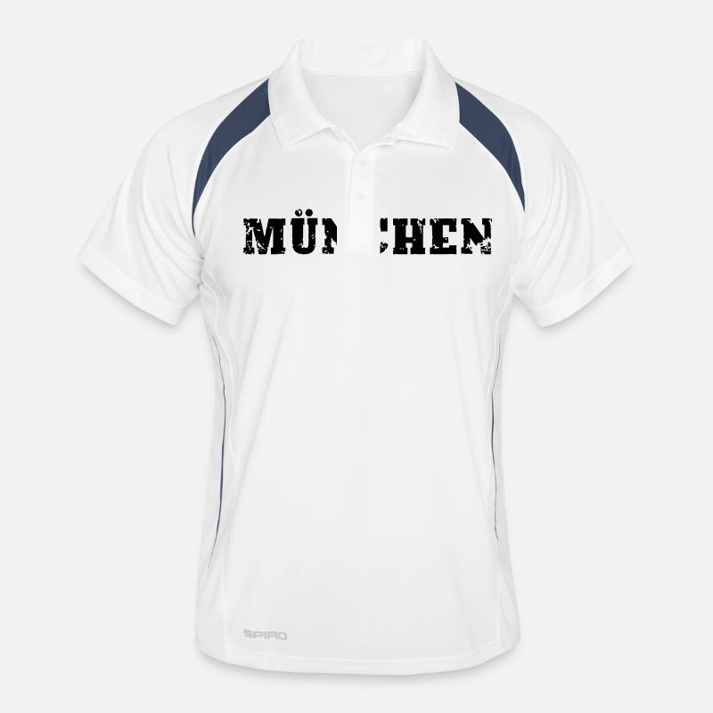 München - Männer Polo atmungsaktiv - Weiß/Navy