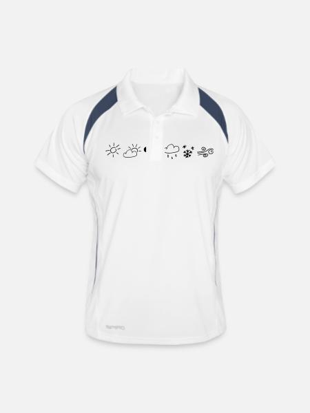 Wetterleiste,Sonne,Regen,Schnee,bewölkt,Wind, - Männer Polo atmungsaktiv - Weiß/Navy - Vorne