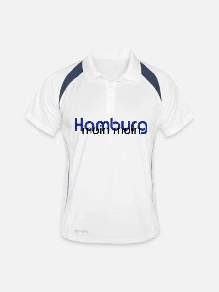 Hamburg - MoinMoin - Blue - Männer Polo atmungsaktiv - Weiß/Navy - Vorne