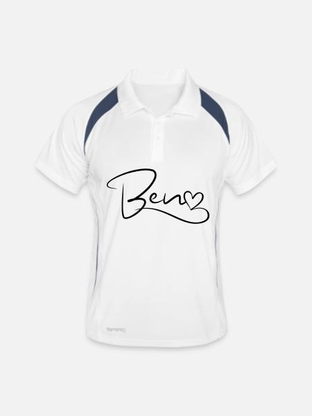 Ben Name Vorname Herzdekor - Männer Polo atmungsaktiv - Weiß/Navy - Vorne