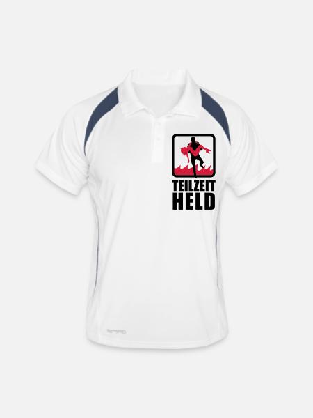 Part-time hero with flame - Men's Polo breathable - white/navy - Front