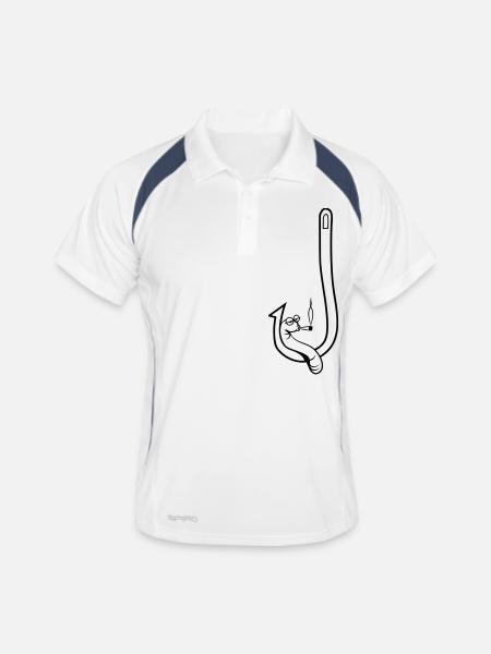 angeln wurm witzig kiffen joint - Männer Polo atmungsaktiv - Weiß/Navy - Vorne