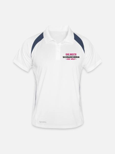 Schnarcher Schnarcherin Schnarchen Schlaf Humor - Männer Polo atmungsaktiv - Weiß/Navy - Vorne
