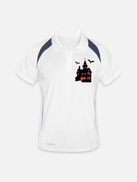 Château effrayant avec des chauves-souris Halloween - Polo respirant Homme - blanc/marine - Devant