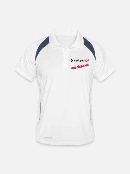 Je ne suis pas parfait mais celibataire - Männer Polo atmungsaktiv - Weiß/Navy - Vorne
