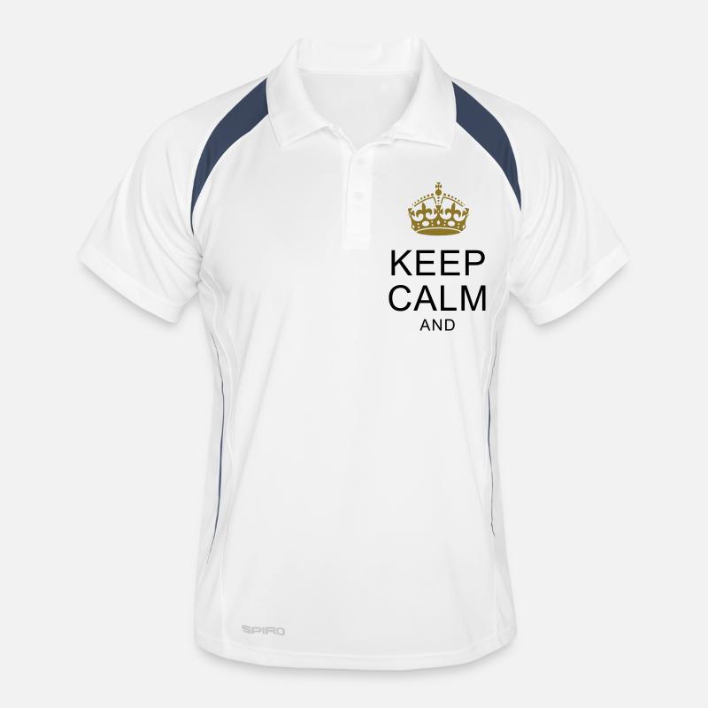 KEEP-CALM-SHIRTS.com ... Dein Text ARIAL - Männer Polo atmungsaktiv - Weiß/Navy